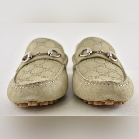 Gucci Oatmeal Beige Suede GG Logo Horsebit Slip On Driver Loafer Flat G 9 US 10 - Picture 7 of 16